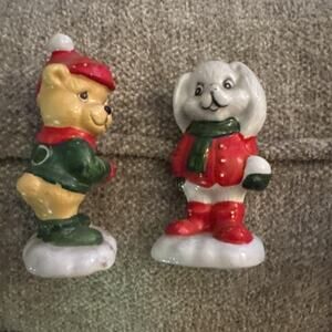 Salt and Pepper Critters Shakers House of Lloyd Ceramic Bunny Bear 3.5” High